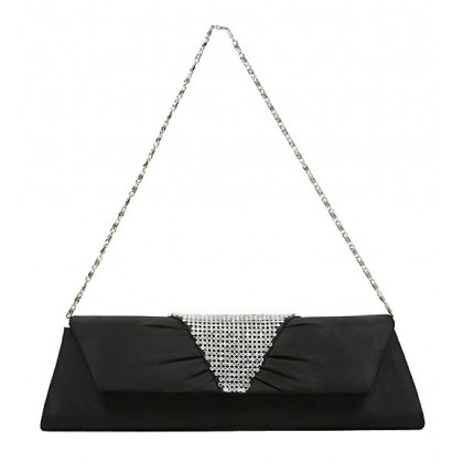 Evening Bag - 12 PCS - Metal Mesh Accent Flap Clutch - Black- BG-92053B